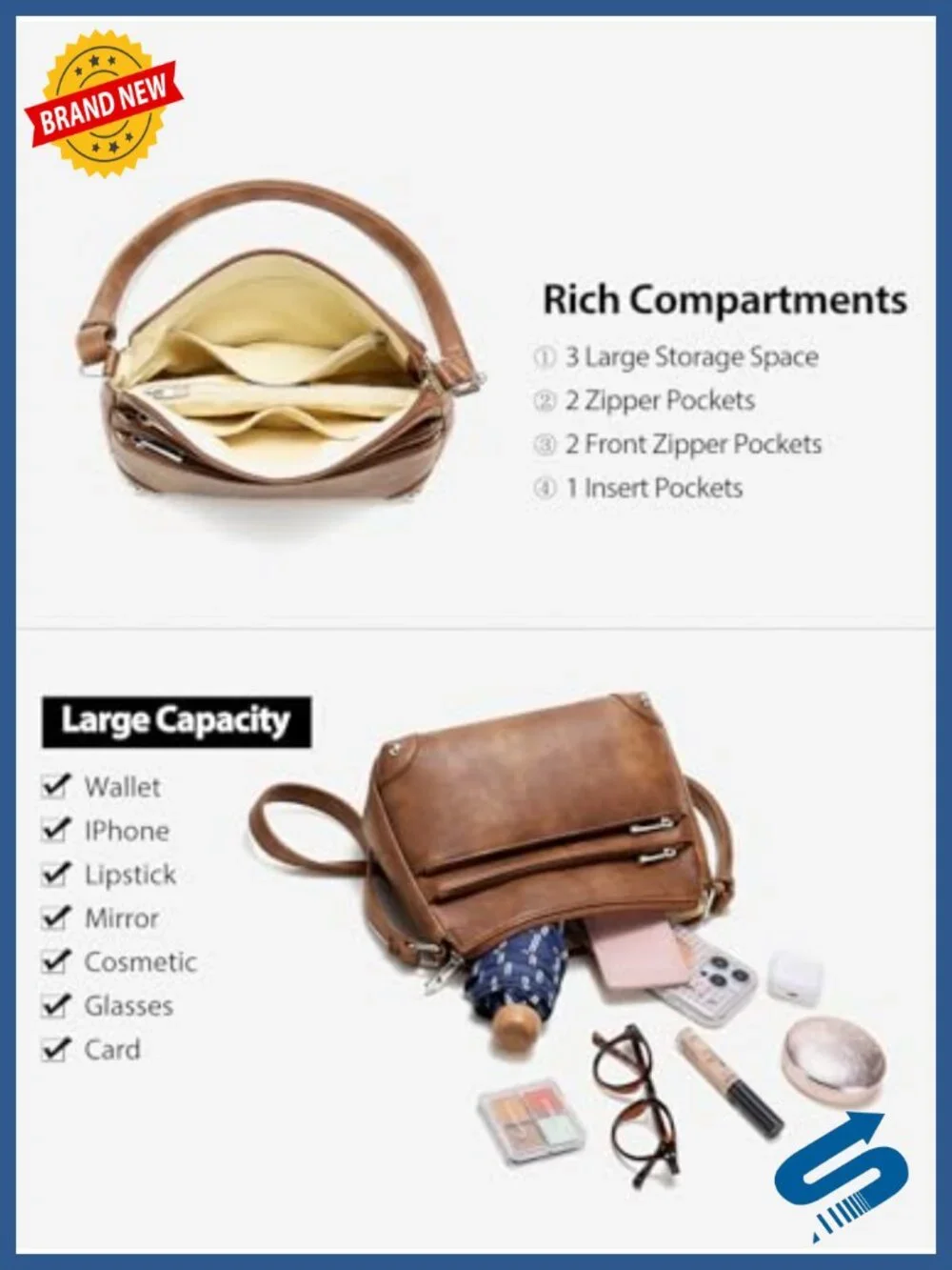 Medium Vegan Leather Crossbody Satchel with Multiple Pockets